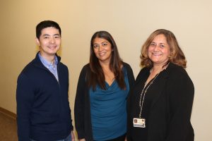 Jiaxiao Shi, Biostatistics Manager; Nirupa Ghai, Research Navigator; and Stephanie Tovar, Program Manager